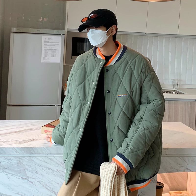 Áo Khoác Bóng Chày Có Đệm Cotton Dáng Rộng Thêu Họa Tiết Kim Cương Thời Trang Thu Đông Cho Nam