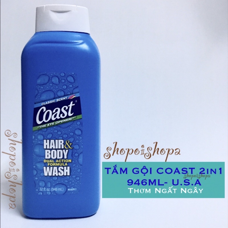 NEW!! Sữa tắm gội Coast 2 in 1 Mỹ ( mẫu mới) chai to 946 ml