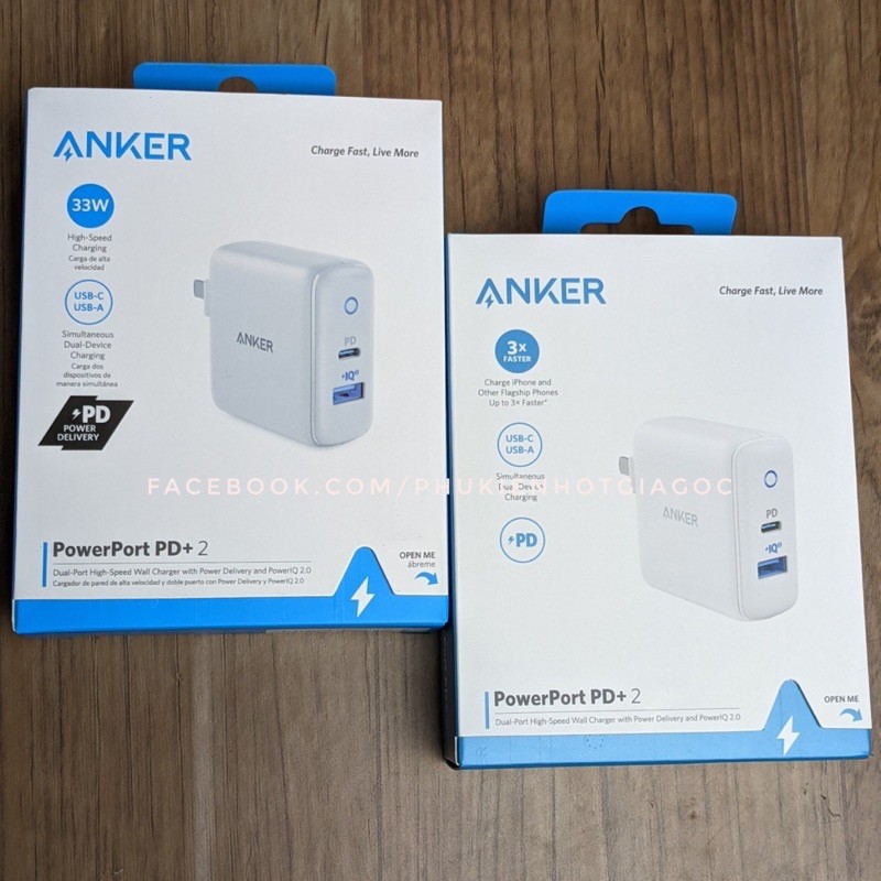 (New fullbox) Cốc PowerPort PD+2 2 cổng( Sạc nhanh 20W + IQ 2 - A2636 )/ Sạc Anker PD 33W (PowerPort PD + IQ 2 - A2626 )