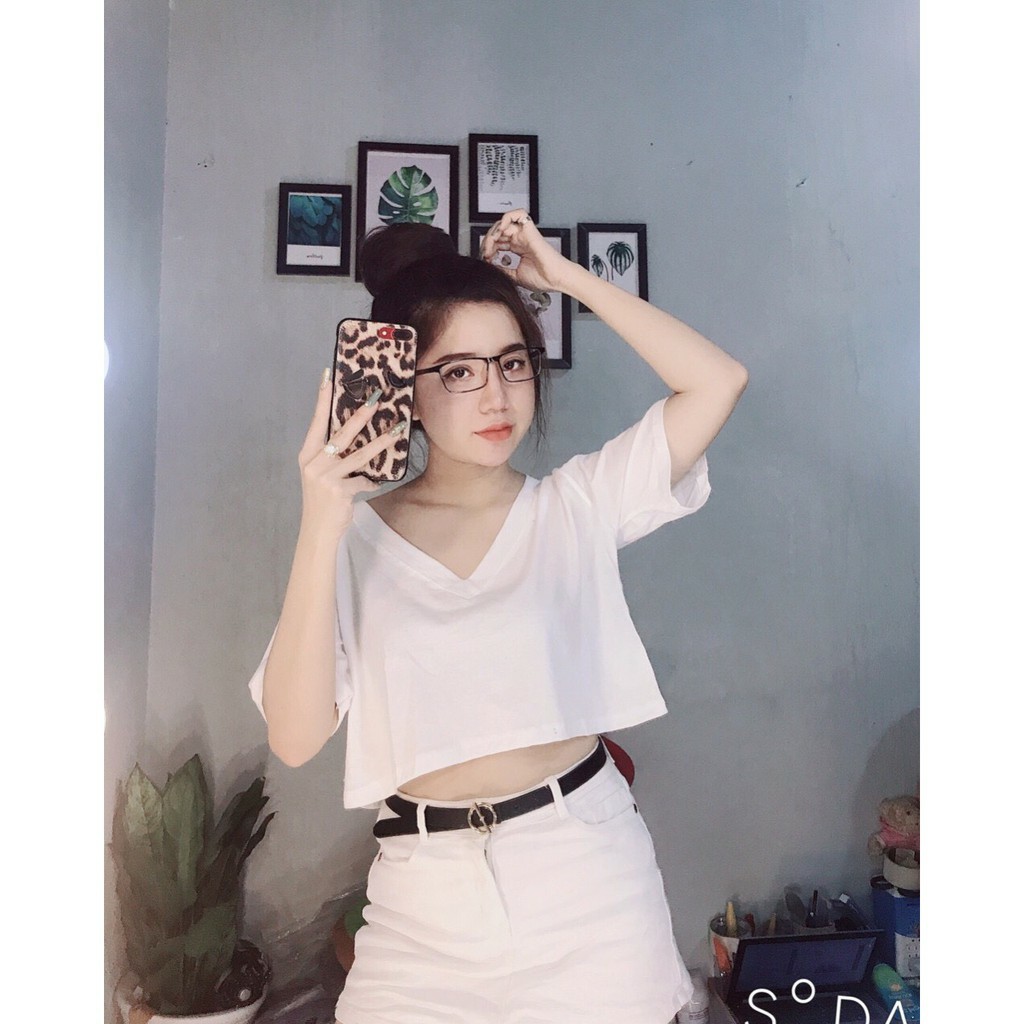Áo Thun Nữ Croptop Cổ Tim Giá Rẻ Nhiều Màu - 603