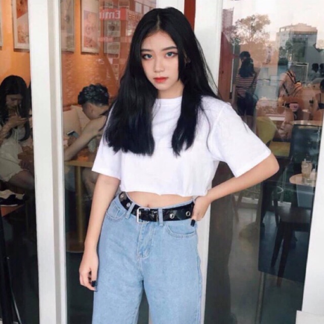 (Có hình thật) ÁO CROPTOP TRƠN CỔ TRÒN 2 MÀU | BigBuy360 - bigbuy360.vn