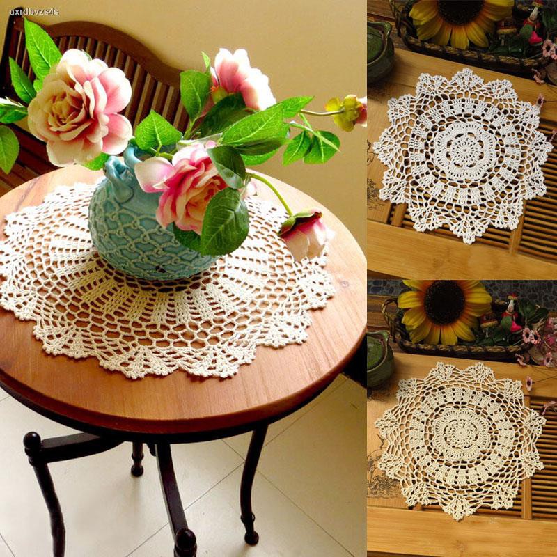 Không thấm nước✥✎ﺴRen Crochet Round Placemat DIY Handmade Cotton Cup Coasters Cho Bàn bếp Nơi đặt Thảm Tấm lót Trang trí