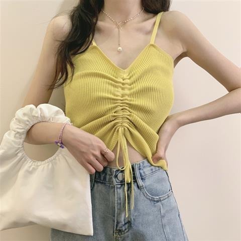 Áo camisole ZHELIHANGFEI dệt kim phối dây rút xinh xắn cho nữ