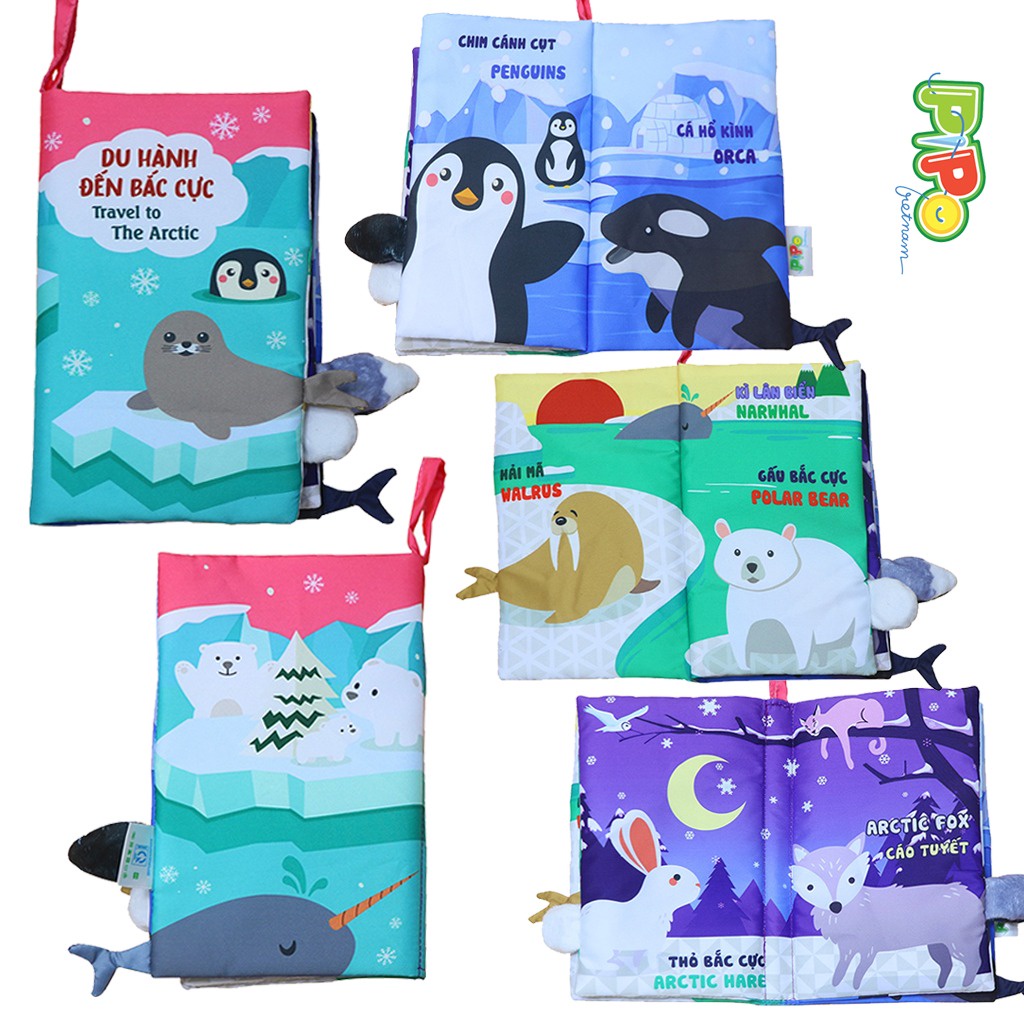 Sách vải cho bé PiPoVietnam-Combo 8 sách vải đoán đuôi chủ đề động vật