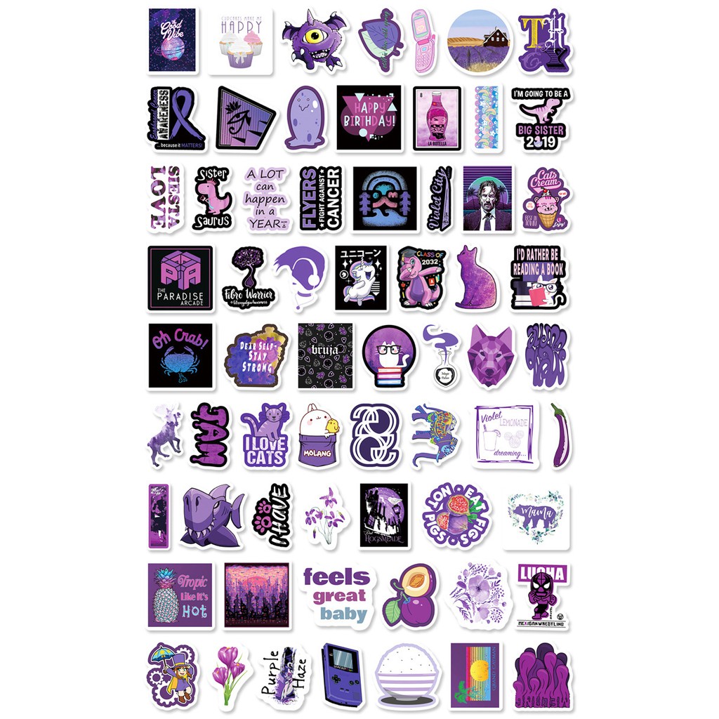 [Set 50 Cái] Sticker dán mũ bảo hiểm, laptop màu tím mộng mơ - DB.066