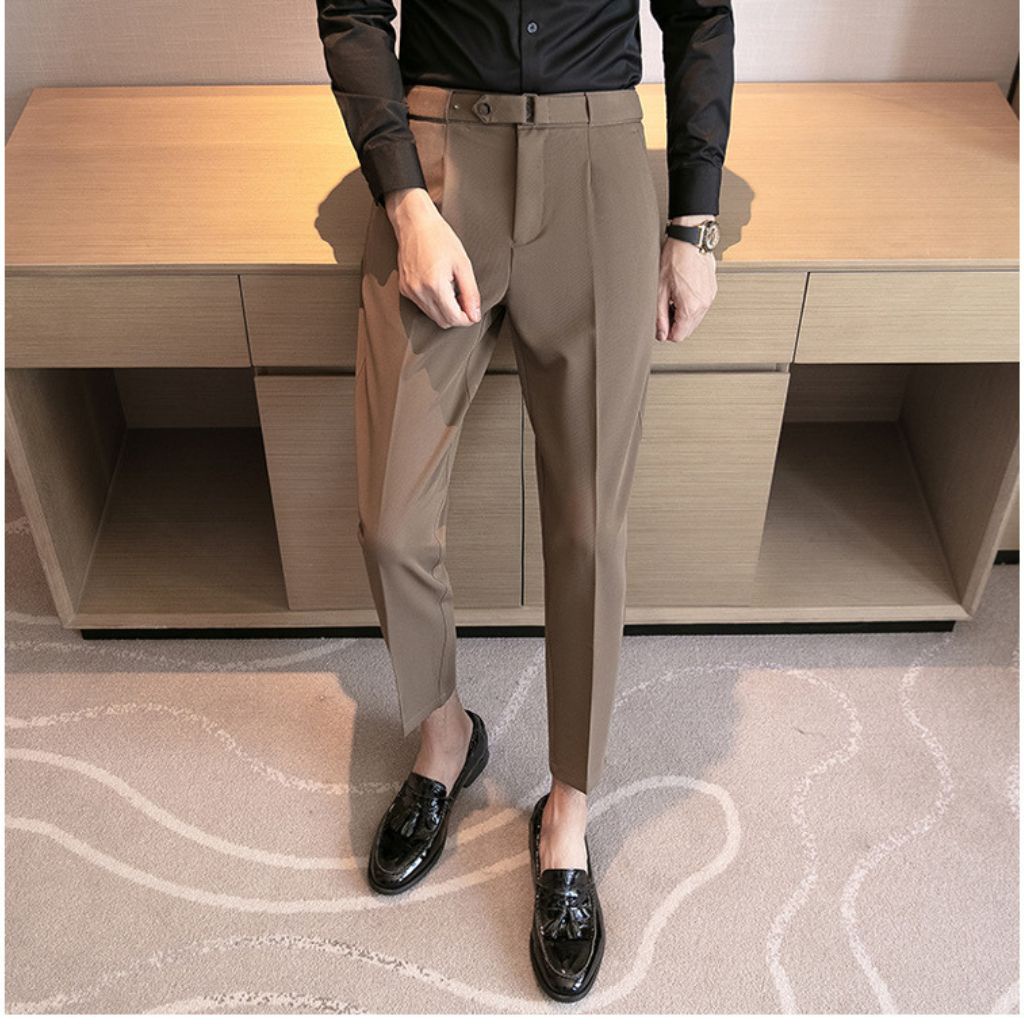 Quần âu nam có đai chỉnh eo Sidetab, quần cạp cao nam dáng baggy vải tuyết mưa CALAA FASHION QA02