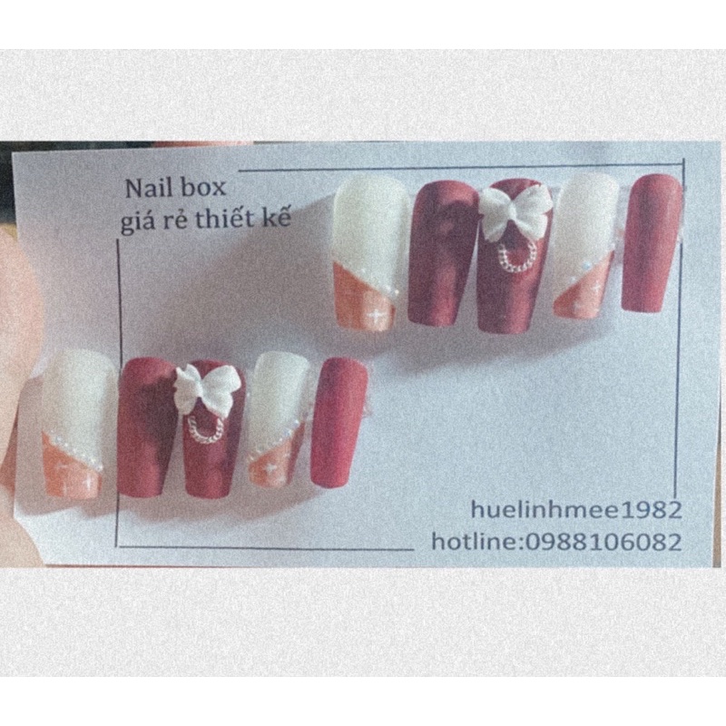 NAIL BOX GIÁ RẺ. SET 10MÓNG UP KẺ HOẠ TIẾT VÀ GẮN CHARM NƠ