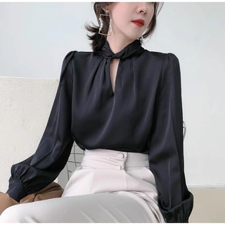 Áo công sở tay dài cổ xoắn chất lụa mềm mát ( hàng cao cấp)