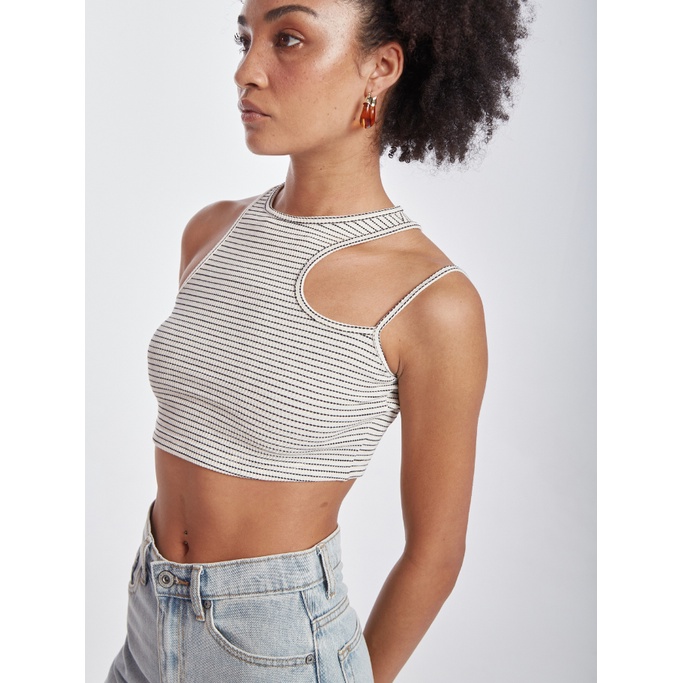 COCO SIN - Áo Croptop Cut Out Sọc Trắng