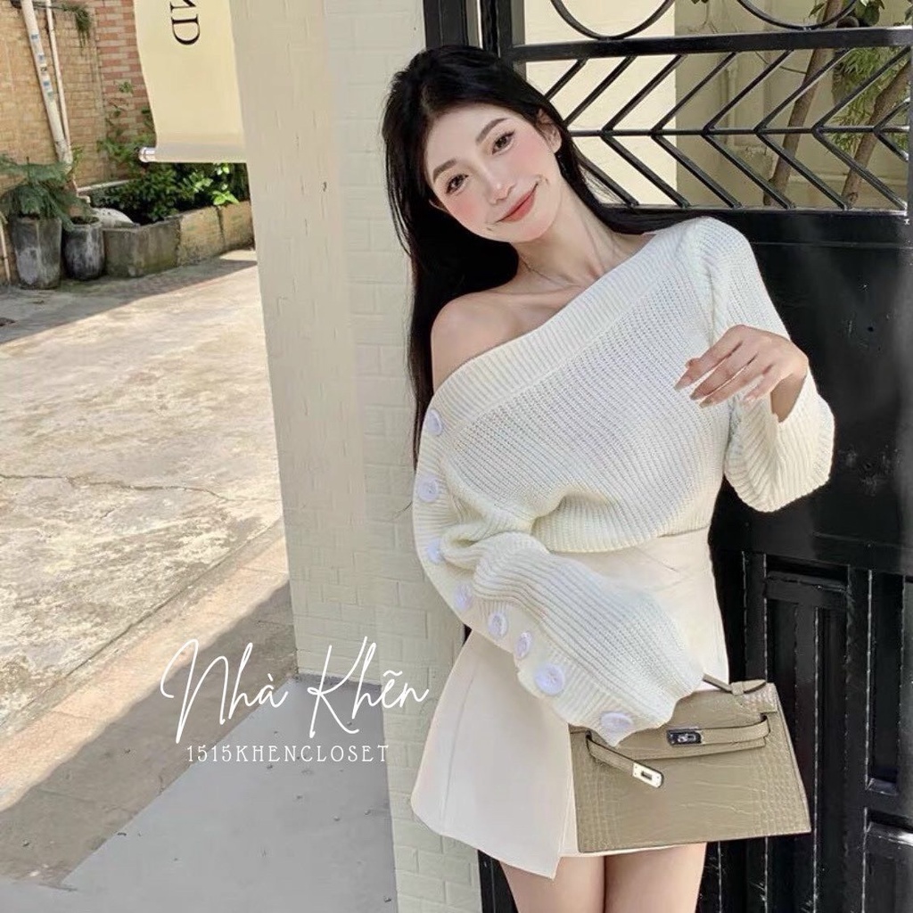 Set áo bẹt vai tay dài kèm chân váy