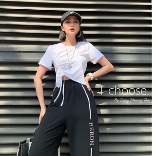 Áo thun nữ rút dây eo bên sườn chất cottong