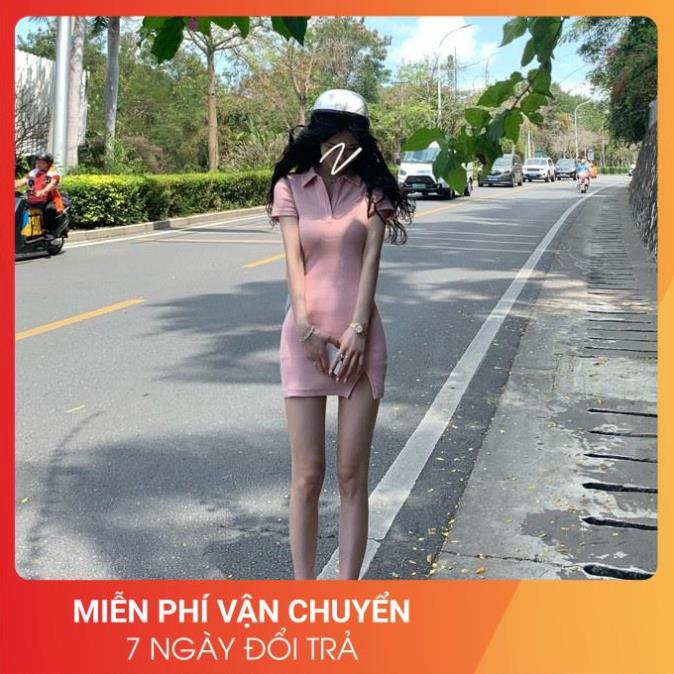 Váy Polo Xẻ Tà 24APRIL Nữ [FREESHIP] 🌸 Đầm thun có cổ dáng suông ôm cộc tay màu pastel đẹp cá tính Ulzzang 🌸 | BigBuy360 - bigbuy360.vn