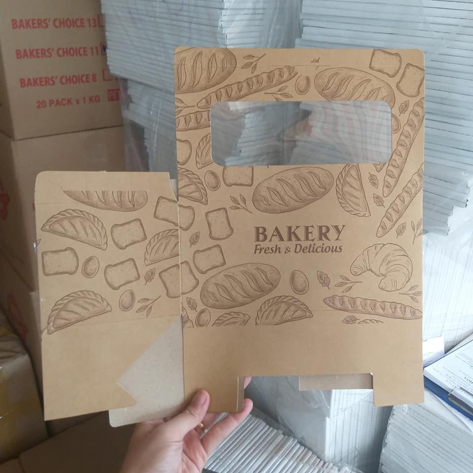 Hộp giấy Kraft bánh mì hoa cúc DPN - 23 x 11 x 10cm - Lốc 50 cái
