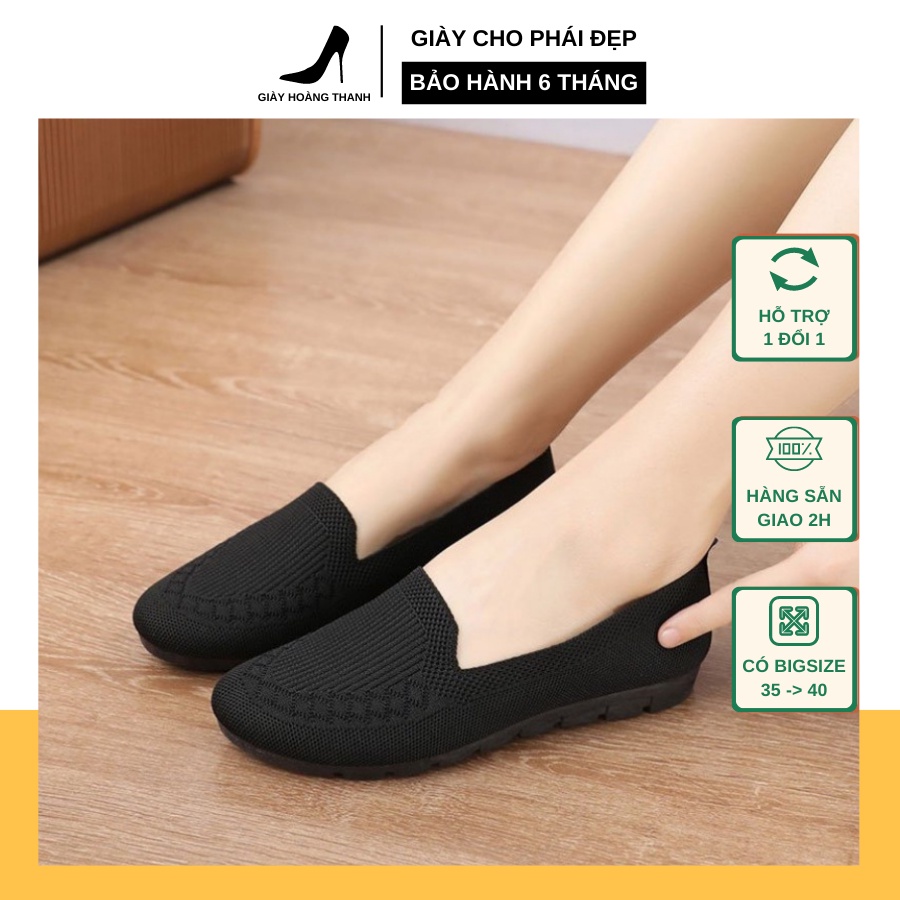 Giày Lười Nữ Đế Bệt Giày Slip On Vải Dệt Kim Trung Niên Cho Mẹ Co Giãn Mềm Mại Thoải Mái Thoáng Khí Hoàng Thanh BT05