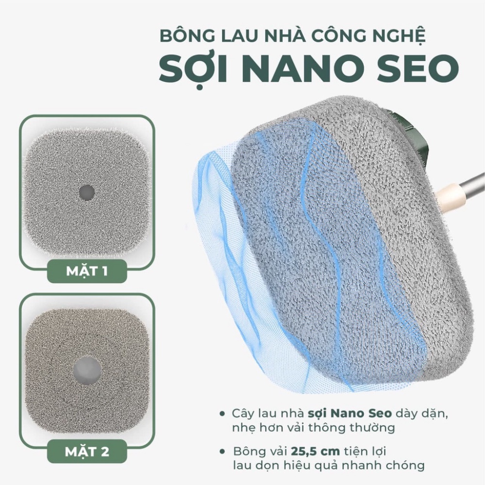 🔥 Đánh Sạch Vết Bẩn 🔥 Cây, Chổi Lau Nhà Thông Minh Smart Nano F12 Xoay 360 Độ - Miếng Lau Tròn Siêu Thấm Chất Bẩn