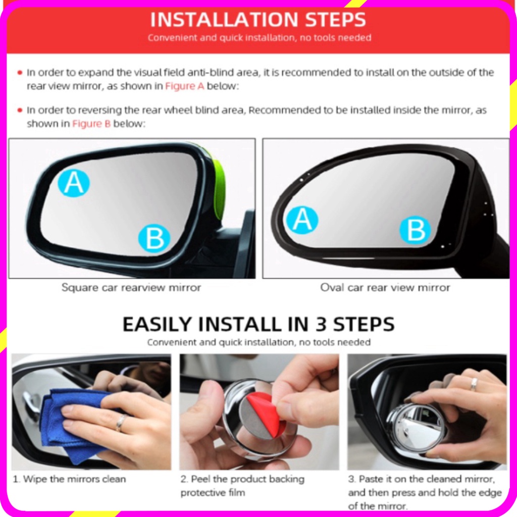 Gương cầu xoay 360 độ gắn gương chiếu hậu ô tô, đường kính 50mm