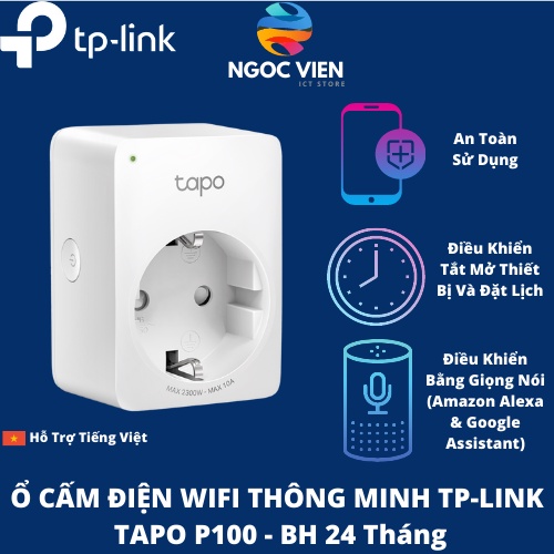 [Hỏa Tốc - HCM] Ổ Cắm Điện Wifi Thông Minh TP-Link Tapo P100 | Hàng Chính Hãng | Bảo Hành 24 Tháng | Ngoc Vien Store