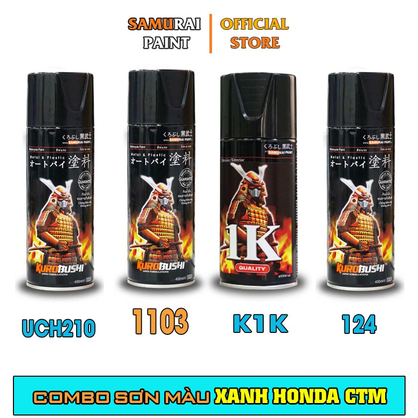 Combo Sơn Samurai Màu Xanh CTM Chính Hãng (1103 - UCH210 - 124 - K1K - P800)