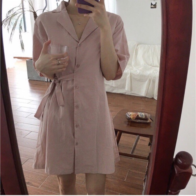 [Hàng oder] Váy sơ mi kèm dây buộc chéo