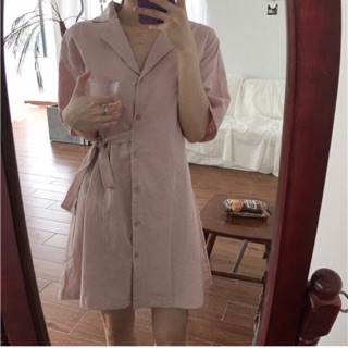 Váy sơ mi kèm dây buộc chéo
