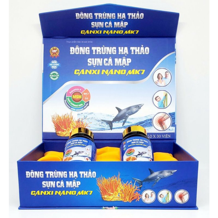 Viên uống Đông trùng hạ thảo Sụn cá mập Canxi nano MK7 - Hộp 2 lọ cao cấp x 30 viên