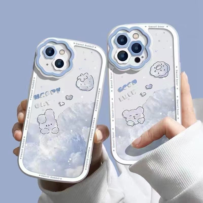 Ốp Điện Thoại Họa Tiết Hoa / Dâu Tây / Thỏ Kèm Dây Đeo Cho iPhone 14 13 12 11 Pro Max XR X XS Max 7 8 Plus