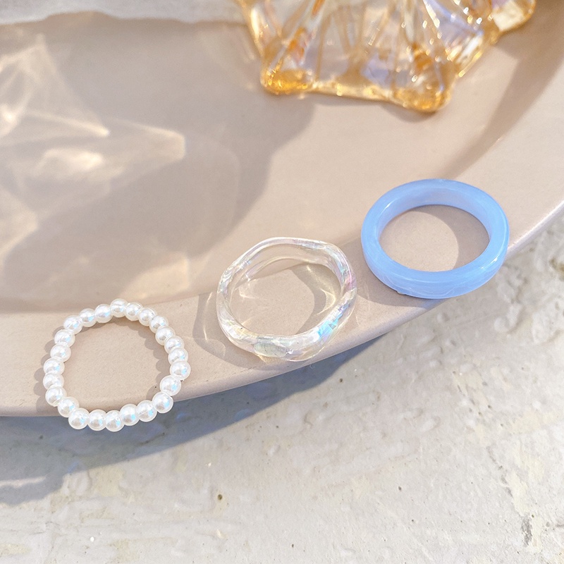 Set 3 Nhẫn Đính Ngọc Trai Kiểu Dáng Đơn Giản Thời Trang Dành Cho Nữ