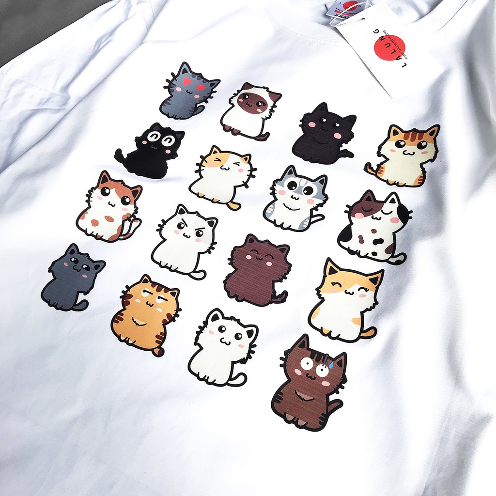 Áo Phông Cotton Ngắn Tay Unisex Hoạ Tiết Mèo 1058