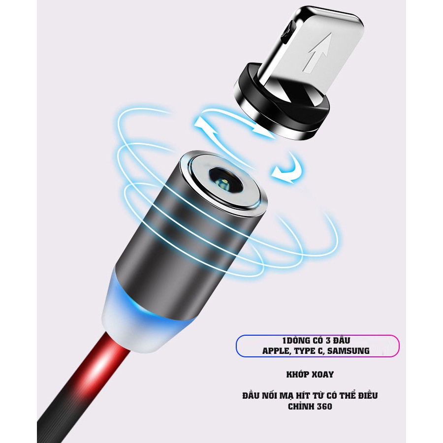 Dây Cáp Sạc Nhấp Nháy Có Đèn Led Cảm Ứng Âm Thanh Theo Điệu Nhac, đầu hít nam châm, dây chất liệu TPE đàn hồi cao, Occar