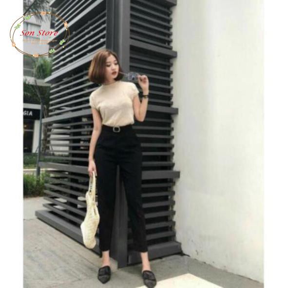 Quần baggy công sở cạp cao phối đai kim loại loại đẹp | BigBuy360 - bigbuy360.vn