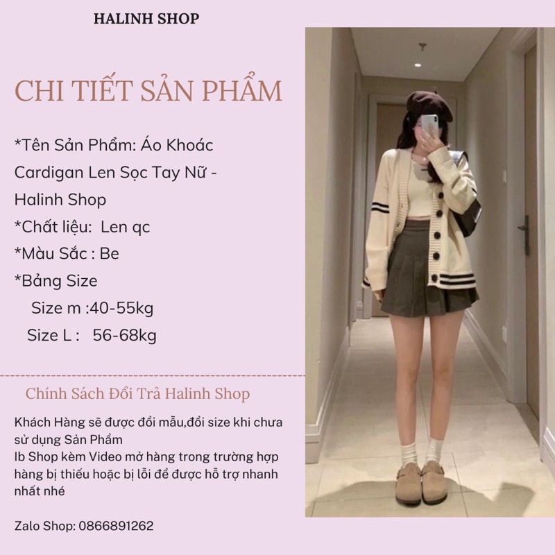 Áo Khoác Cardigan Len Sọc Tay Nữ - Halinh Shop - Cardigan Len Khuy To Hàn Quốc Mặc Thu Đông Size M L