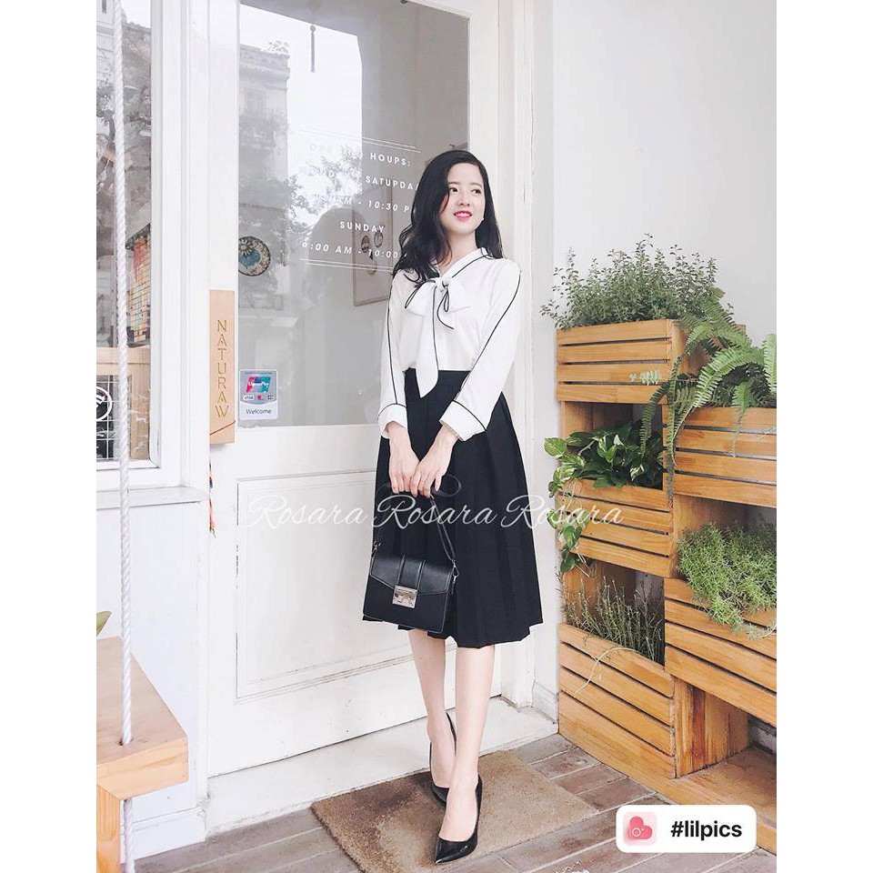 Chân váy midi dài xếp ly nữ công sở ROSARA GG03