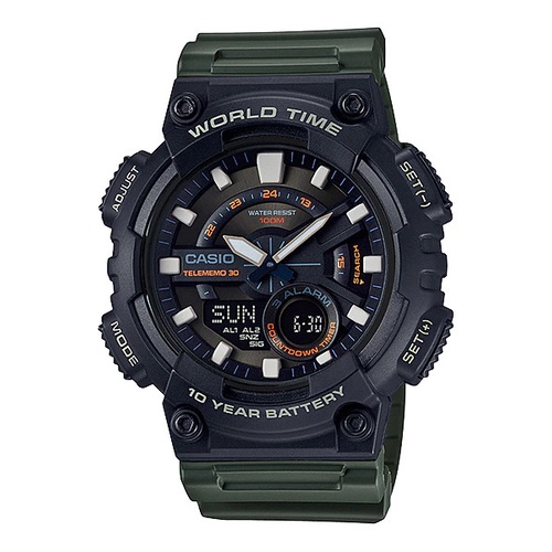 Đồng Hồ Nam Dây Nhựa Casio Worldtime AEQ-110W-3A Chính Hãng - Pin 10 Năm - Chống nước 10m bơi lội