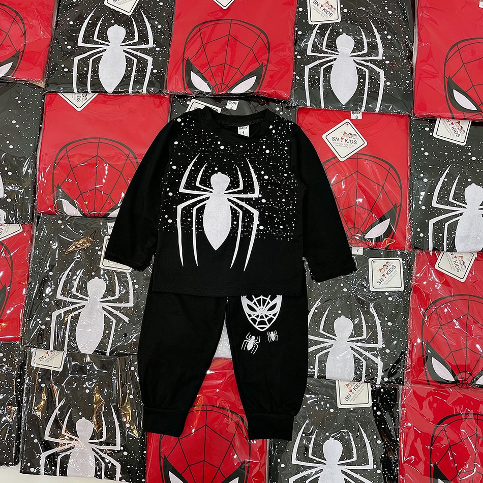 ĐỒ BỘ THU ĐÔNG DÀI TAY CHO BÉ TRAI SIÊU ANH HÙNG SPIDERMAN CHUẨN COTTON TÀU THẤM HÚT MỒ HÔI CO GIÃN 4 CHIỀU SIZE 9-21KG