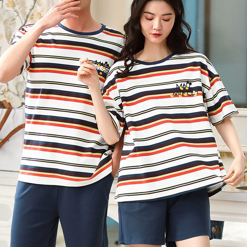 Đồ lót▪△Bộ pyjama cặp đôi, cotton tinh khiết, vest nam mới mùa hè 2021 cao cấp, quần áo ngủ nữ Hàn Quốc, loại mặc