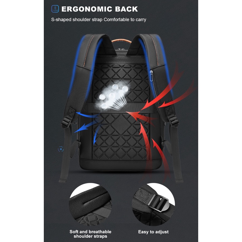 Balo da INRNN không thấm nước có cổng sạc USB thiết kế doanh nhân cho nam