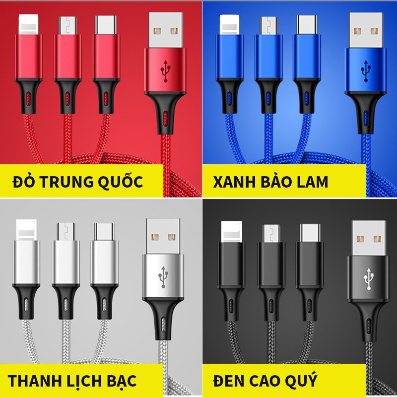 một dây ba giao diện đa chức năng dây sạc nhanh sạc Apple Android type-c dùng chung cho xe ô tô