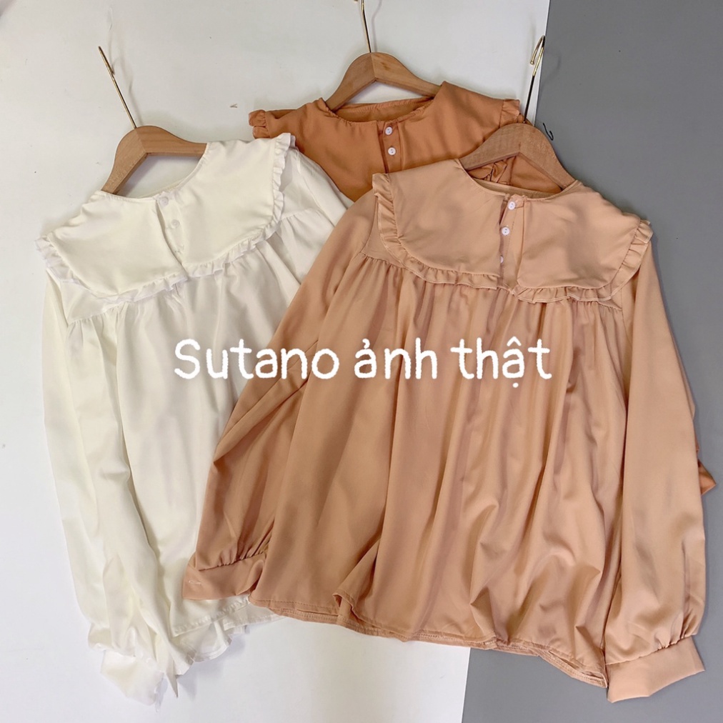 Áo sơmi nữ xuông form rộng phối cổ bèo bản to tươi trẻ A259 Nội Y Xanh hàng đẹp trendy - nội y xanh