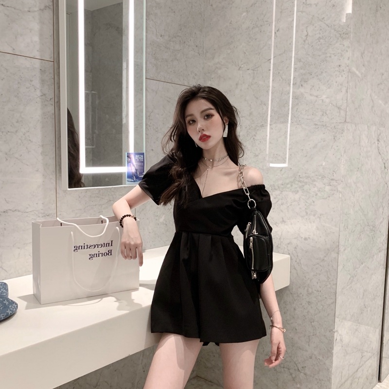 Áo liền quần IELGY trễ vai cổ chữ V kiểu dáng quyến rũ dành cho nữ