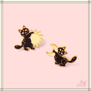 ★ Ghim Cài Áo Hình Mèo Đen Mặt Trời Và Mặt Trăng ★ 1 Huy Hiệu Gài Áo Hình Thú Cưng Dễ Thương