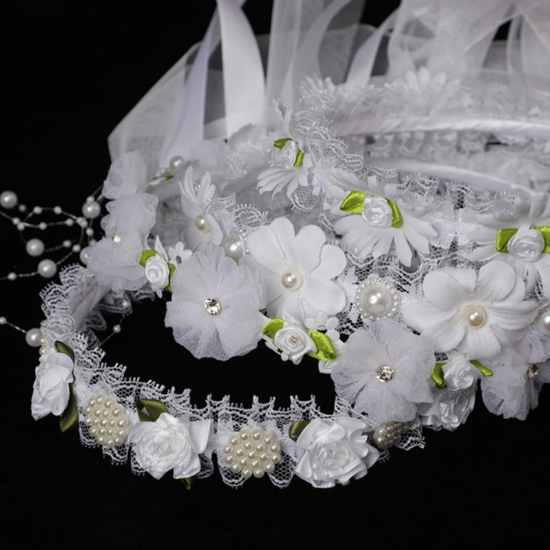 Vòng Hoa Ren Ruy Băng Đính Hạt Thủ Công Dùng Chụp Ảnh Kỳ Nghỉ