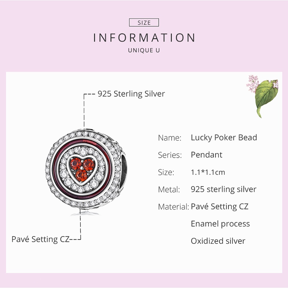 Mặt phụ kiện BAMOER bạc 925 hình hoa/ trái tim thời trang làm vòng đeo tay dây chuyền dành cho nữ