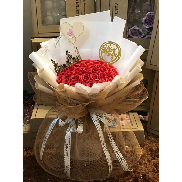 [Nowship] Bó hoa sáp 4 lớp cao cấp 40bông gói siêu to kiểu Hàn Quốc. Hà Nội có Nowship nhận sau 2h