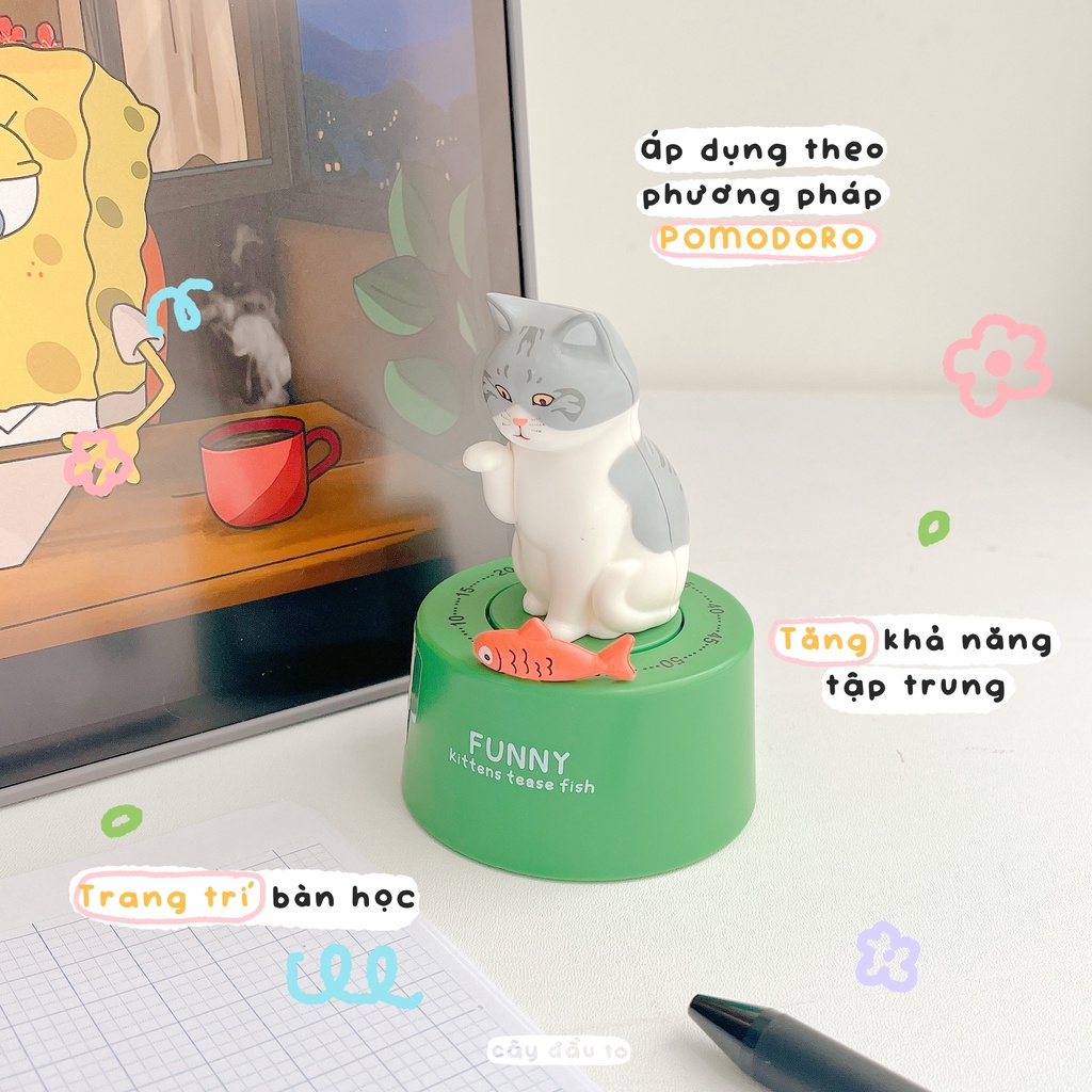 Đồng Hồ Pomodoro Ding Ding Hẹn Giờ Chuông Báo Động Hình Động Vật Đáng Yêu Dễ Thương Đầu Thú Timer Cây Đầu To