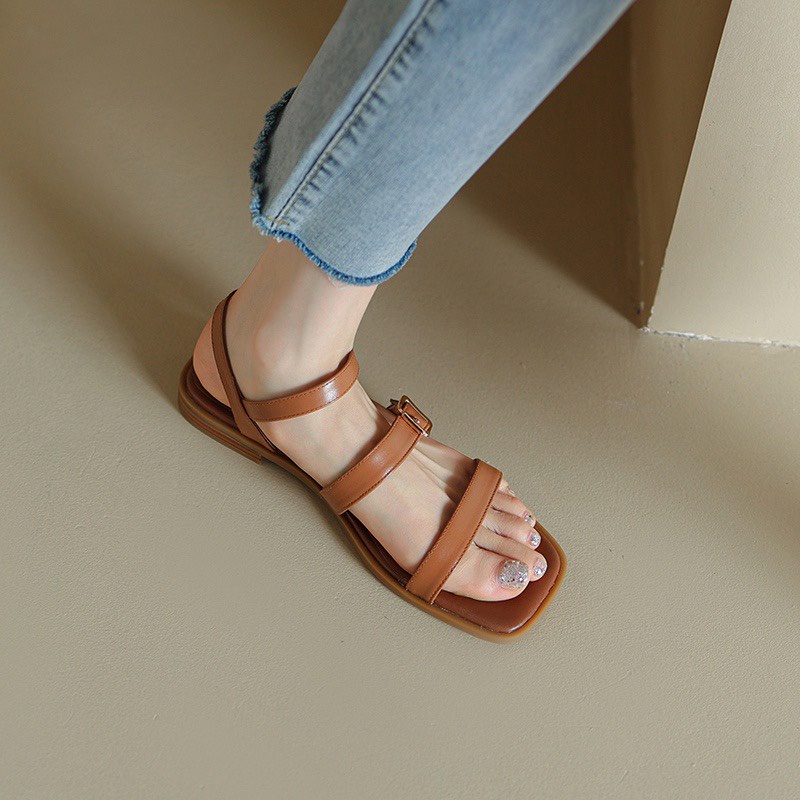 Giày sandal đế bệt mũi vuông 2 quai-CH50- dép quai hậu dây mảnh 1 khoá vuông  -zinzin3456
