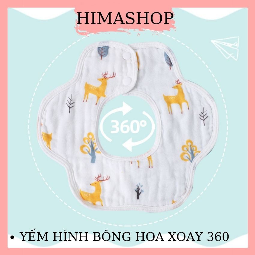 Yếm Ăn Dặm Xoay Tròn 2 Mặt Cho Bé Loại Dày 8 Lớp Không Xù Sợi Vải HIMASHOP H006