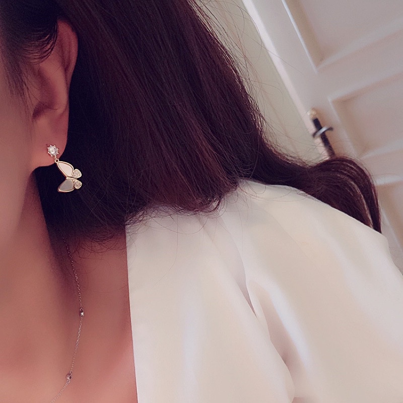 Khuyên tai bạc 925 mạ vàng khảm đá hình bướm lạ mắt độc đáo