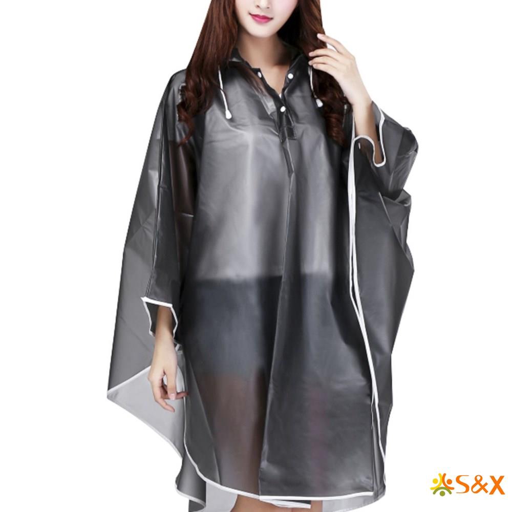 S&X Outdoor Camping Cycling Trekking Cloak Style EVA Hooded Raincoat Jacket for Women