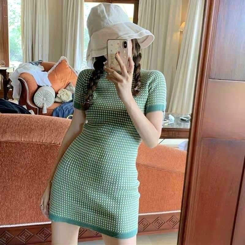 Váy Body Xanh Hạt Gạo PEONYB Nữ [FREESHIP] 🌸 Đầm chấm bi dáng ôm cộc tay bo viền đẹp cá tính bánh bèo tiểu thư Ulzzang 🌸 | BigBuy360 - bigbuy360.vn