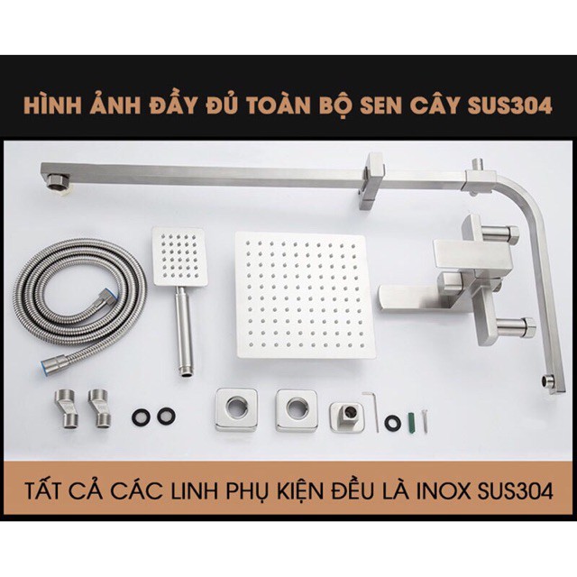 Bộ sen cây vuông tắm đứng nóng lạnh inox 304 kèm đủ bộ dây tay sen đầy đủ .